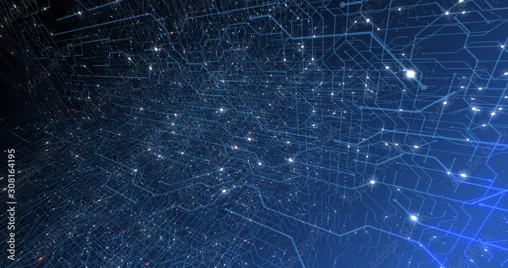 Poster 4k seamless loop of print circuit technology cyber and futuristic concept. circuit board with moving