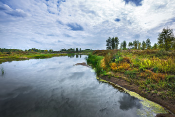 Fototapeta na wymiar Autumn landscape on the river. Western Siberia