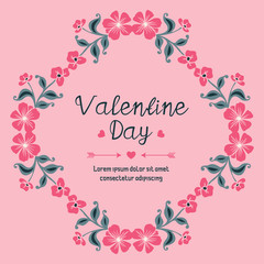 Vintage banner valentine day, romantic, pink flower frame, isolated on pink background. Vector