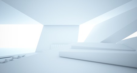 Fototapeta premium Abstract architectural white interior of a minimalist house with swimming pool. 3D illustration and rendering.