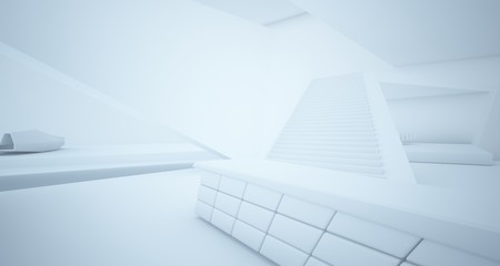 Fototapeta premium Abstract architectural white interior of a minimalist house with swimming pool. 3D illustration and rendering.