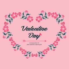 Greeting card text of valentine day, with bright pink flower frame. Vector