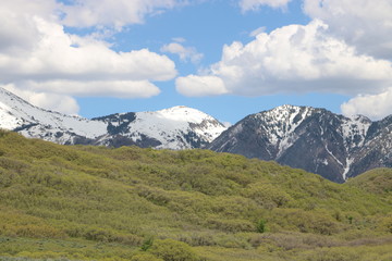 Snow capped Wasatch Mountains as seen from Corner Canyon, Utah