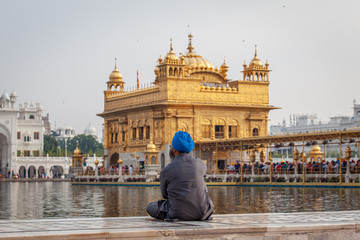The Famous Golden temple of Amritsar at night, India. Place of Pilgrimage for Sikh religion