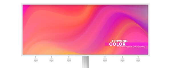 Billboard with colorful liquid shape. Wave of ink. Stream of flowing pattern. Abstract background with gradient stripes. Flow with variations of red color. Vector illustration EPS10 - obrazy, fototapety, plakaty