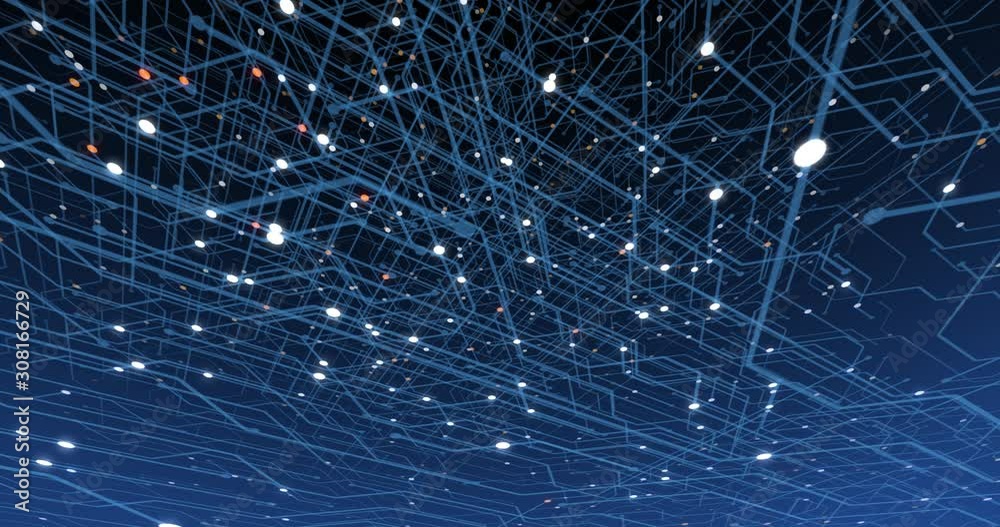 Poster 4k seamless loop of print circuit technology cyber and futuristic concept. circuit board with moving