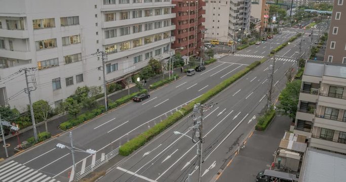 top view, Road traffic at  junctions day to night in Japan