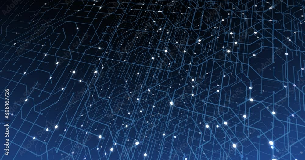 Poster 4k seamless loop of print circuit technology cyber and futuristic concept. circuit board with moving