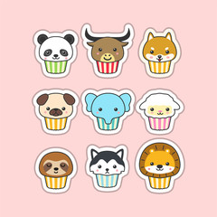 cute cupcake animal character design