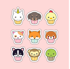 cute cupcake animal character design