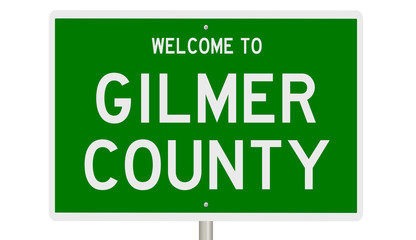 Rendering of a 3d green highway sign for Gilmer County