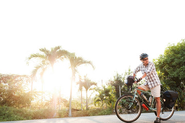 Fototapeta premium Senior man on an outdoor touring bike