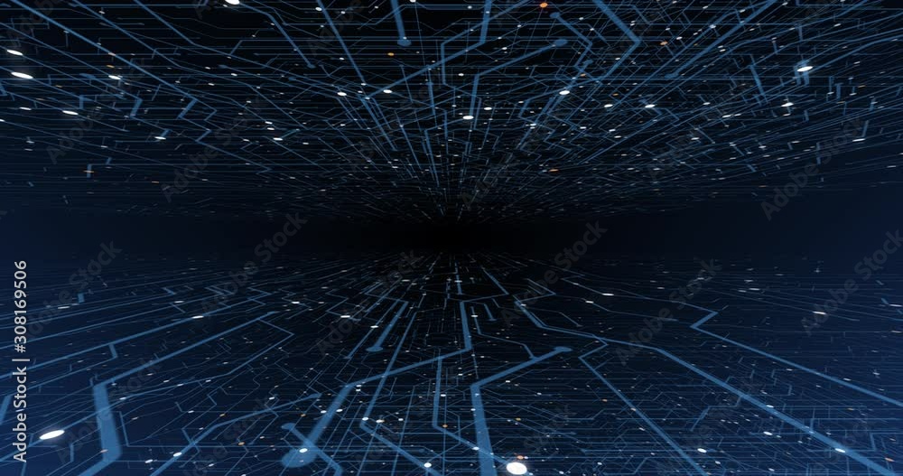 Poster 4k seamless loop of print circuit technology cyber and futuristic concept. circuit board with moving