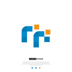 RF R F Logo Monogram with Blue and yellow Colors. modern letter logo design