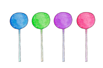 set of lollipops blue, green, purple