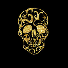 Glitter sparkling ornamental Skull icon isolated