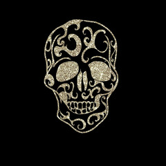Glitter sparkling ornamental Skull icon isolated