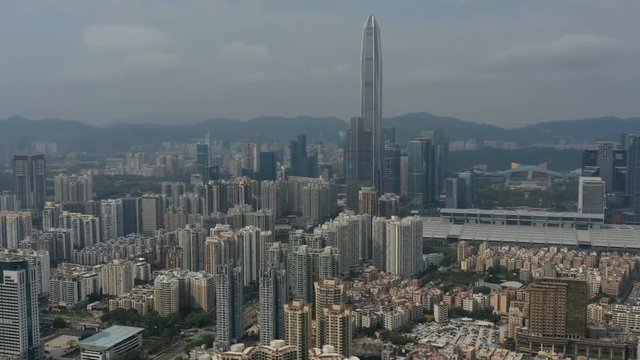 China Shenzhen City Skyline Building Group High rise Building Ping An Financial Center (aerial photography)