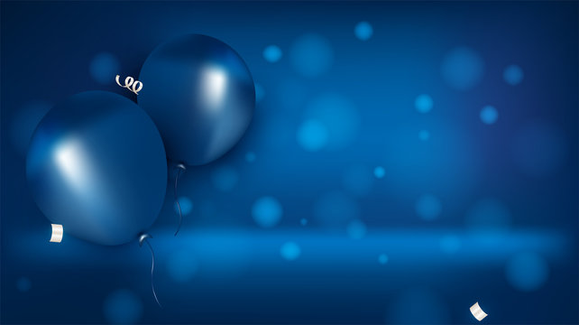 Background with color of the year 2020 classic blue.Template with air balloons, bokeh, confetti.Vector.