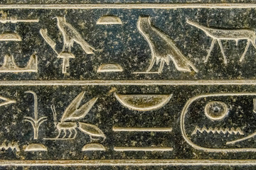 Egyptian ancient hieroglyphs on the stone wall