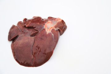 Raw pig liver on white background 