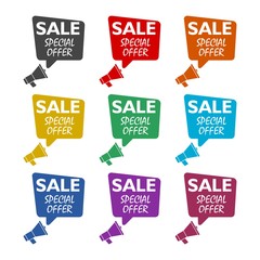 Special offer symbol. Megaphone banner color set isolated on white background