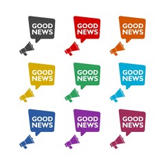 Good news information alert from megaphone or loudspeaker color icon set isolated on white background
