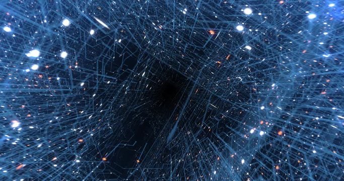 4K seamless loop of print circuit technology cyber and futuristic concept. Circuit Board with moving electrons. CPU processing Data. Futuristic HUD technology Screen Data animation. 3D render