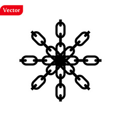 snowflake with chain style icon, vector simple flat single color isolated on white. Christmas winter holiday theme decorative design element.