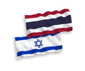 National vector fabric wave flags of Thailand and Israel isolated on white background. 1 to 2 proportion.