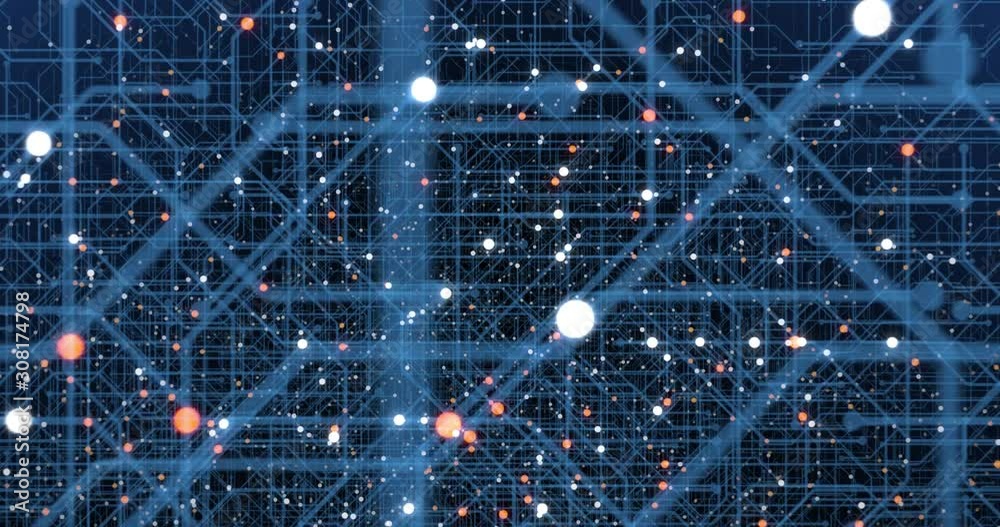 Poster 4k seamless loop of print circuit technology cyber and futuristic concept. circuit board with moving