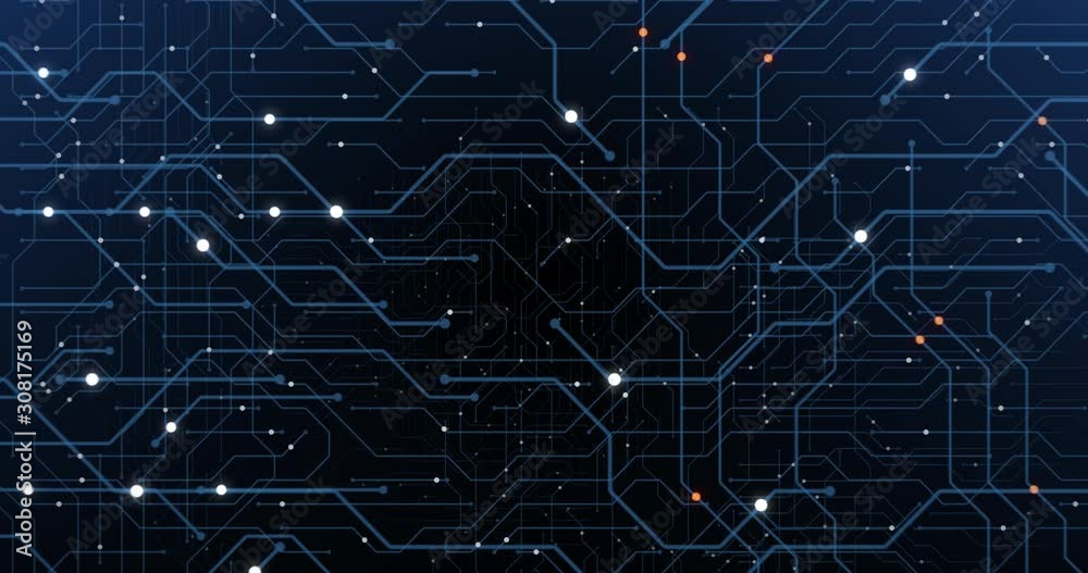 Poster 4k seamless loop of print circuit technology cyber and futuristic concept. circuit board with moving