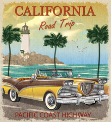 Vintage California road trip poster.