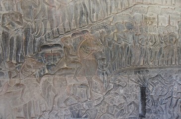 The stone carving in Angkor Wat Cambodia