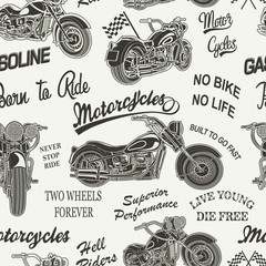 Seamless vintage motorcycle silhouette background.