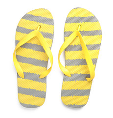 Stylish flip-flops on white background