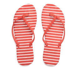 Stylish flip-flops on white background
