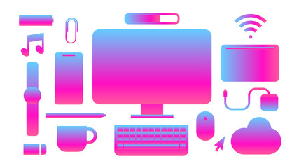 Sihouette office gadget and computer things