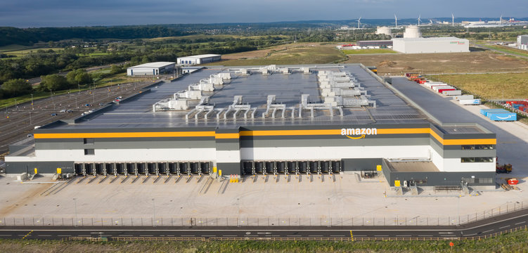 Amazon warehouse & distribution centre building handles online shopping retail internet & technology business development