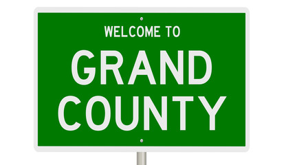 Rendering of a 3d green highway sign for Grand County