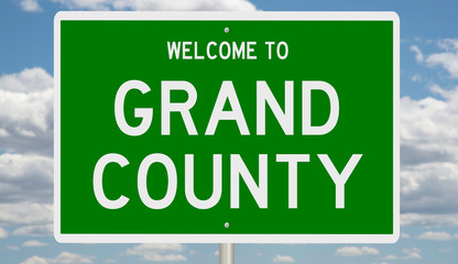 Rendering of a 3d green highway sign for Grand County