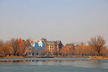 Scenery of lakeside architecture