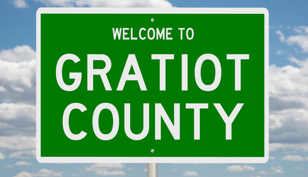 Rendering Of A 3d Green Highway Sign For Gratiot County