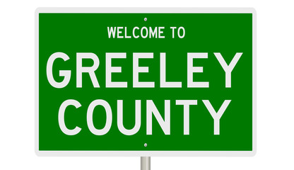 Rendering of a 3d green highway sign for Greenley County
