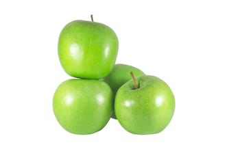 A group of fresh green apples isolated on white background with clipping path