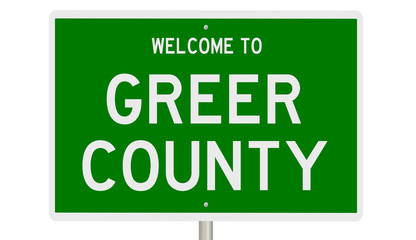 Rendering of a 3d green highway sign for Greer County