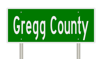 Rendering of a 3d green highway sign for Gregg County