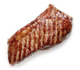 Grilled beef steak isolated on white background top view