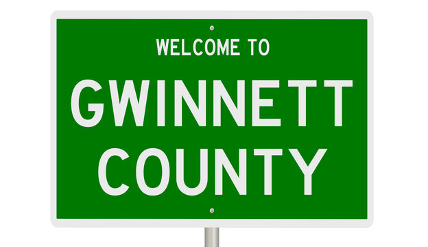 Rendering of a 3d green highway sign for Gwinnett County