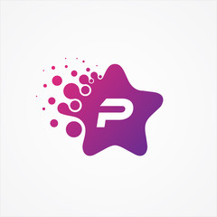 Vector stars pixel for technology symbol letter P design minimalist